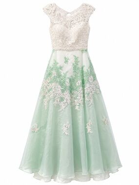 Sherri Hill 560872 Ivory and Mint Green Lace Bodice A-Line Dress